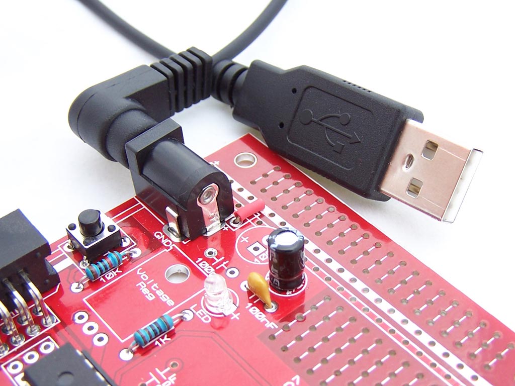 5 Ways to power an AVR 28 pin board - USB Cable