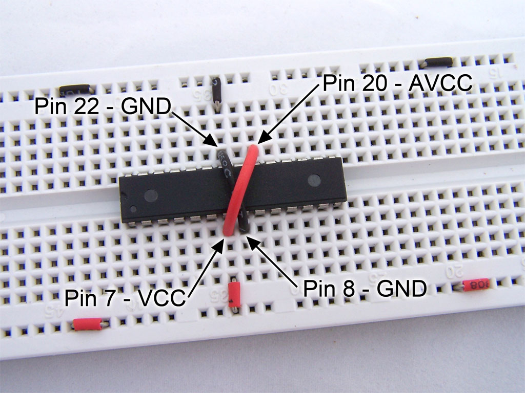 atmega8 with GND, VCC and AVCC connected