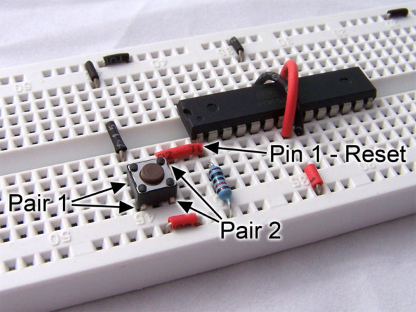 micro tactile switch in breadboard